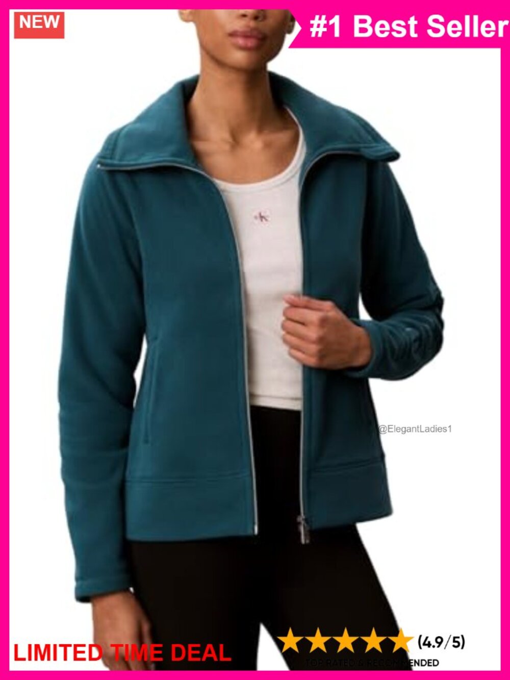 Calvin Klein Fleece Full Zip Sweatshirt Stand Collar Long Sleeve